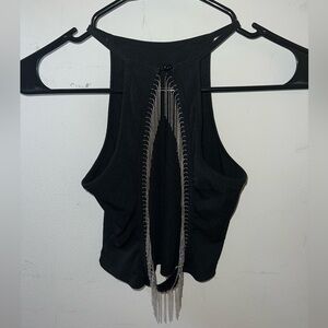 Black Top with Beaded Keyhole Back
